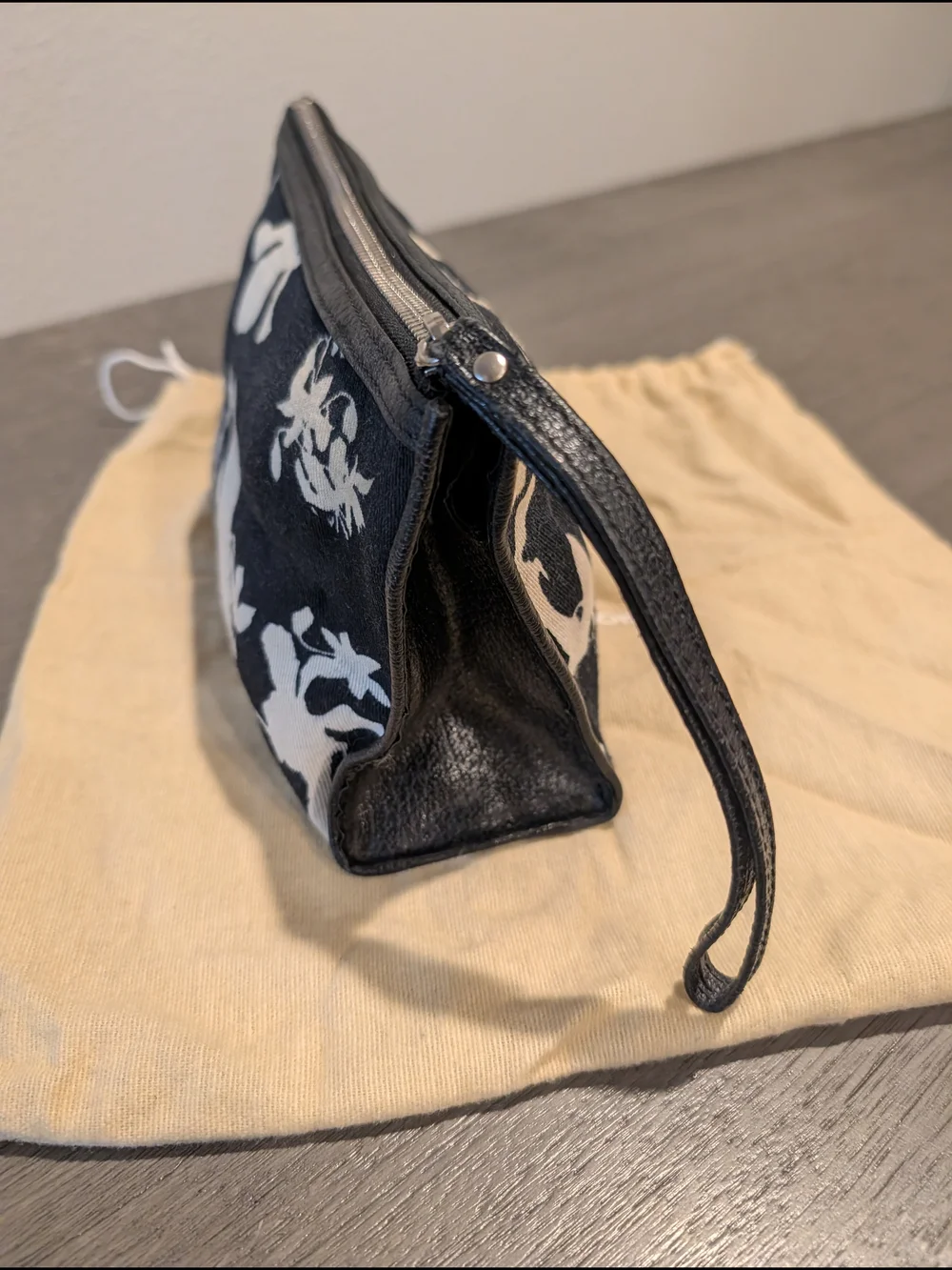 Michael Kors Black & Cream Floral Wristlet Clutch